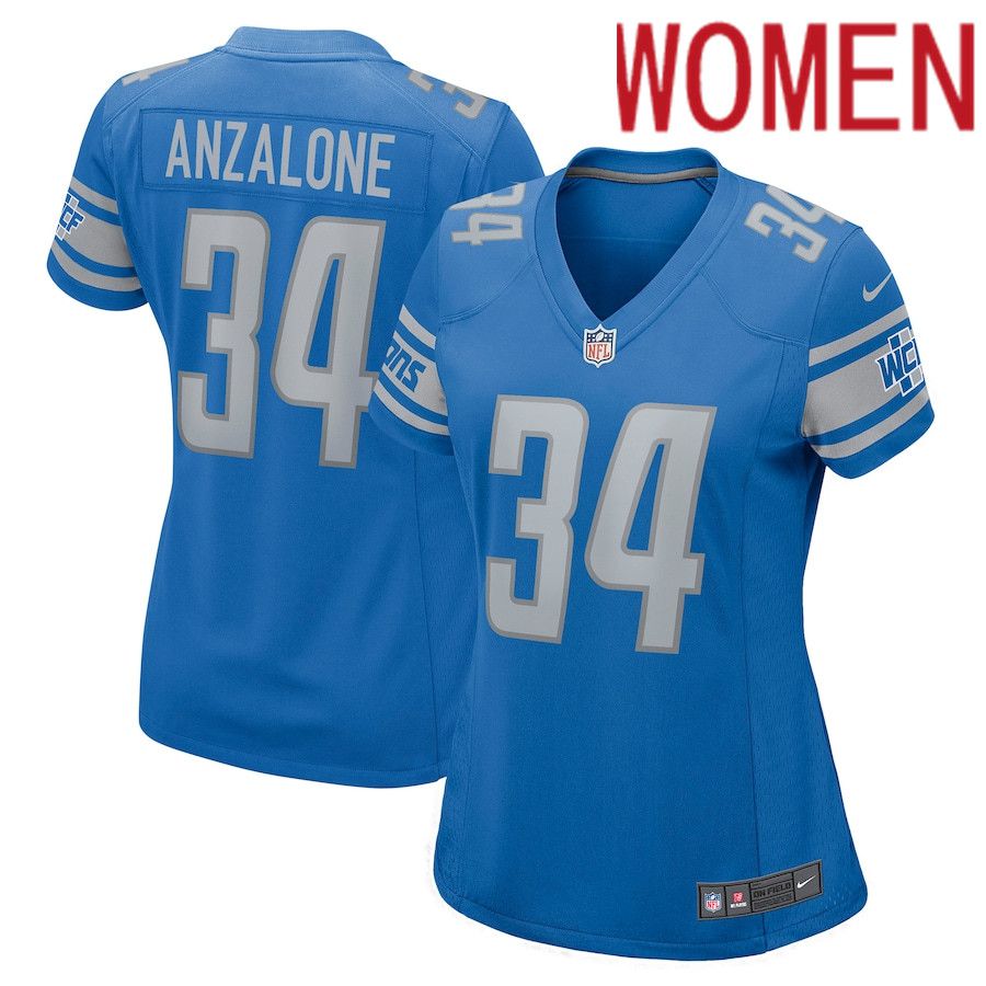 Women Detroit Lions #34 Alex Anzalone Nike Blue Nike Game NFL Jersey->women nfl jersey->Women Jersey